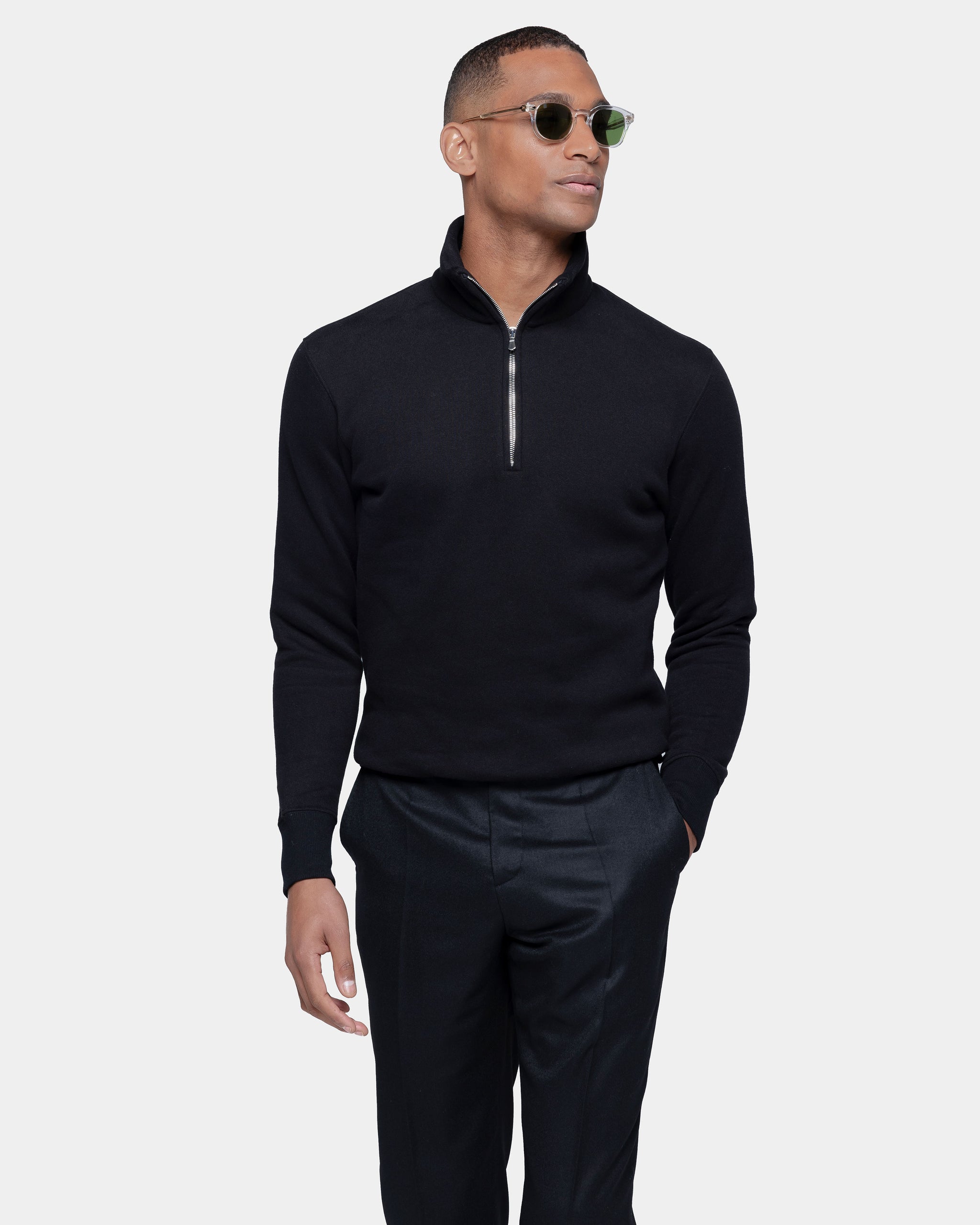 Felpa Mezza Zip Nera Cotone Cashmere | Filatori