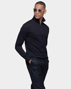 Felpa Mezza Zip Nera Cotone Cashmere | Filatori