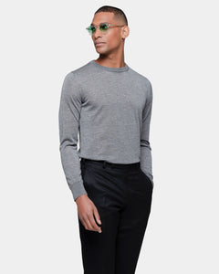 Grey Long Sleeved Crewneck Knitwear in Cashmere Mulberry Silk | Filatori