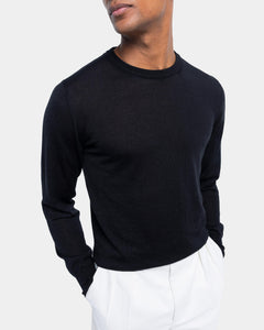 Black Long Sleeved Crewneck Knitwear in Cashmere Mulberry Silk | Filatori