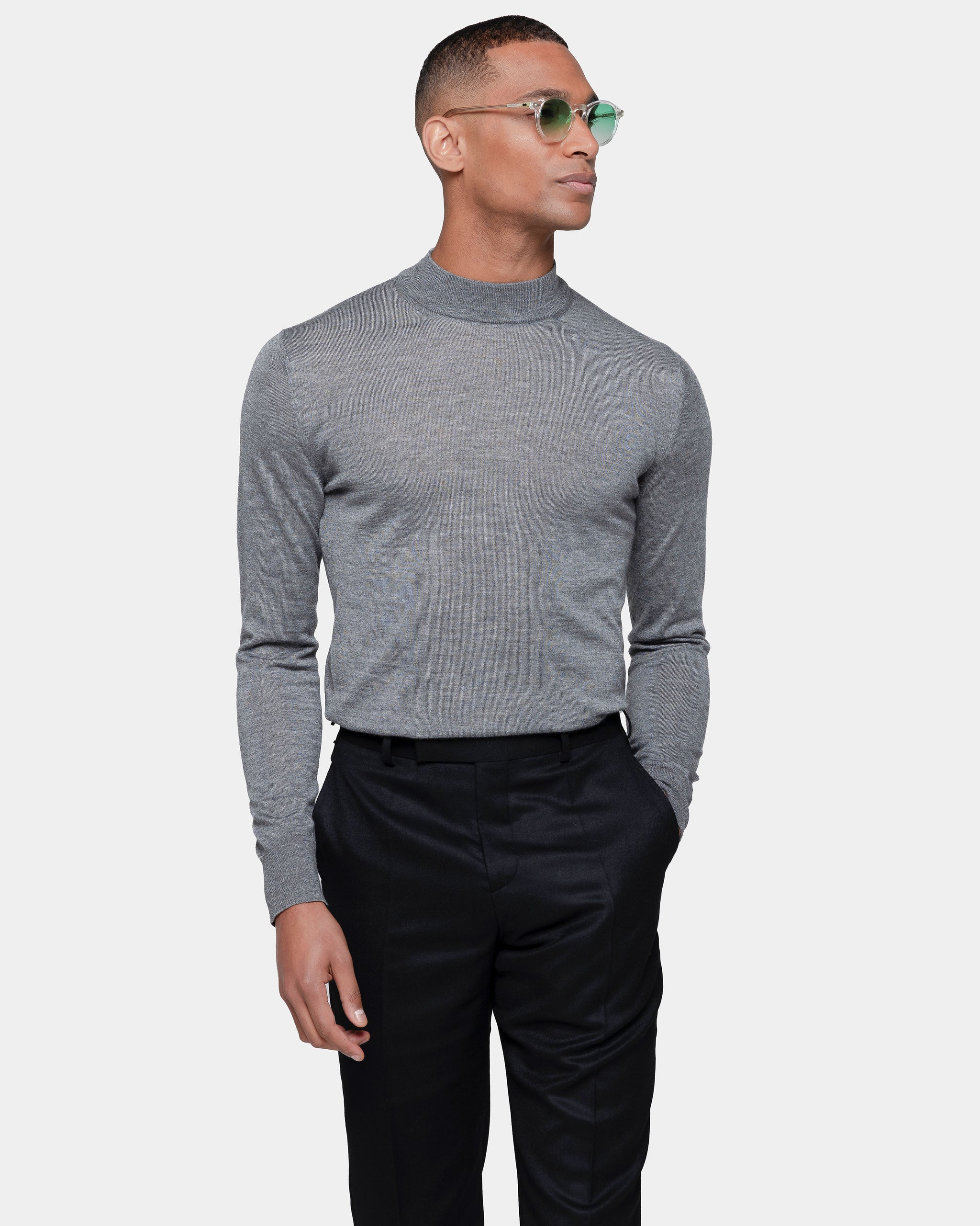 Grey Long Sleeved Highneck Knitwear in Cashmere Mulberry Silk | Filatori