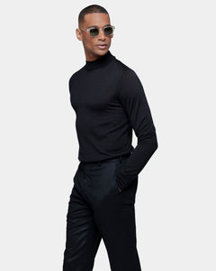 Black Long Sleeved Highneck Knitwear in Cashmere Mulberry Silk | Filatori