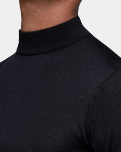 Black Long Sleeved Highneck Knitwear in Cashmere Mulberry Silk | Filatori