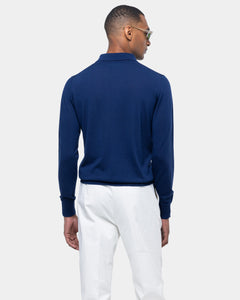 Blue Long Sleeved Polo Knitwear in Organic Cotton Mulberry Silk | Filatori