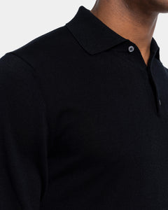 Black Long Sleeved Polo Knitwear in Organic Cotton Mulberry Silk | Filatori