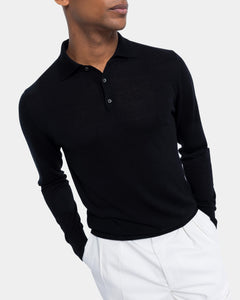 Black Long Sleeved Polo Knitwear in Organic Cotton Mulberry Silk | Filatori