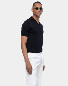Black Short Sleeve Buttonless Polo Knitwear in Organic Cotton Mulberry Silk | Filatori