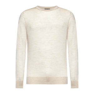 Beige Long Sleeved Crewneck Knitwear in Extrafine Merino Wool and Silk | Filatori