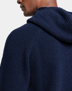 Blue Long Sleeve Hoodie in Super 100's Carded Wool | Filatori