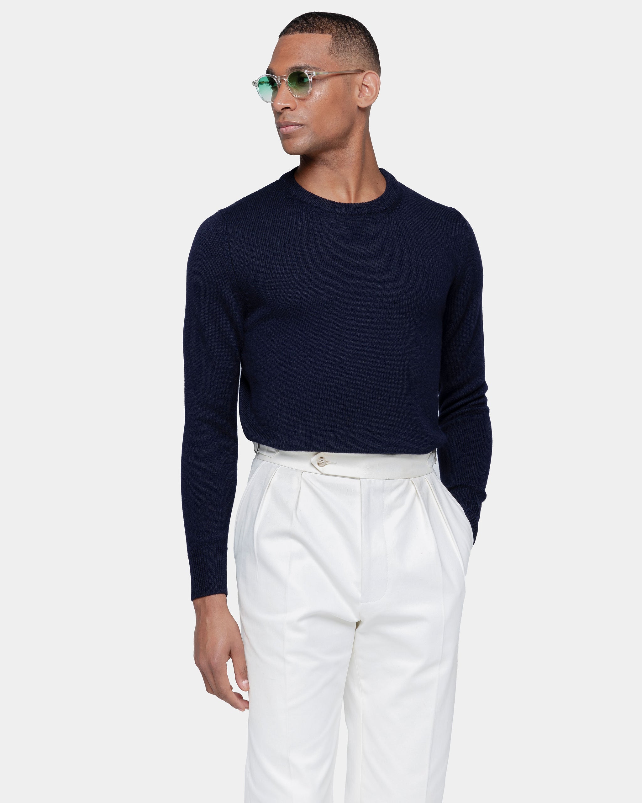 Blue Long Sleeved Crewneck Knitwear in Wool Cashmere | Filatori