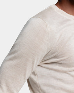 Beige Long Sleeved Crewneck Knitwear in Extrafine Merino Wool and Silk | Filatori