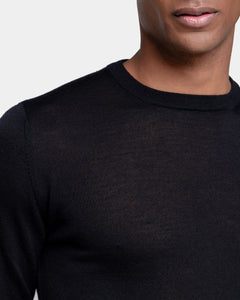 Black Long Sleeved Crewneck Knitwear in Extrafine Merino Wool and Silk | Filatori