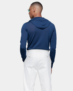 Blue Long Sleeved Hoodie Knitwear in Extrafine Merino Wool and Silk | Filatori