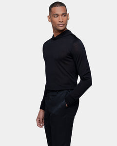 Black Long Sleeved Hoodie Knitwear in Extrafine Merino Wool and Silk | Filatori