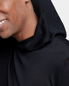 Black Long Sleeved Hoodie Knitwear in Extrafine Merino Wool and Silk | Filatori