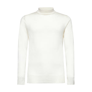 Pearl White Long Sleeved Highneck Knitwear in Cashmere Mulberry Silk | Filatori