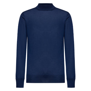 Blue Long Sleeved Highneck Knitwear in Extrafine Merino Wool and Silk | Filatori