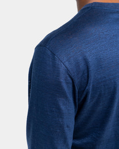 T shirt manica lunga tinta unita Blu 100% Lino | Filatori