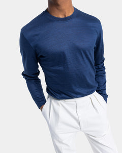 T shirt manica lunga tinta unita Blu 100% Lino | Filatori
