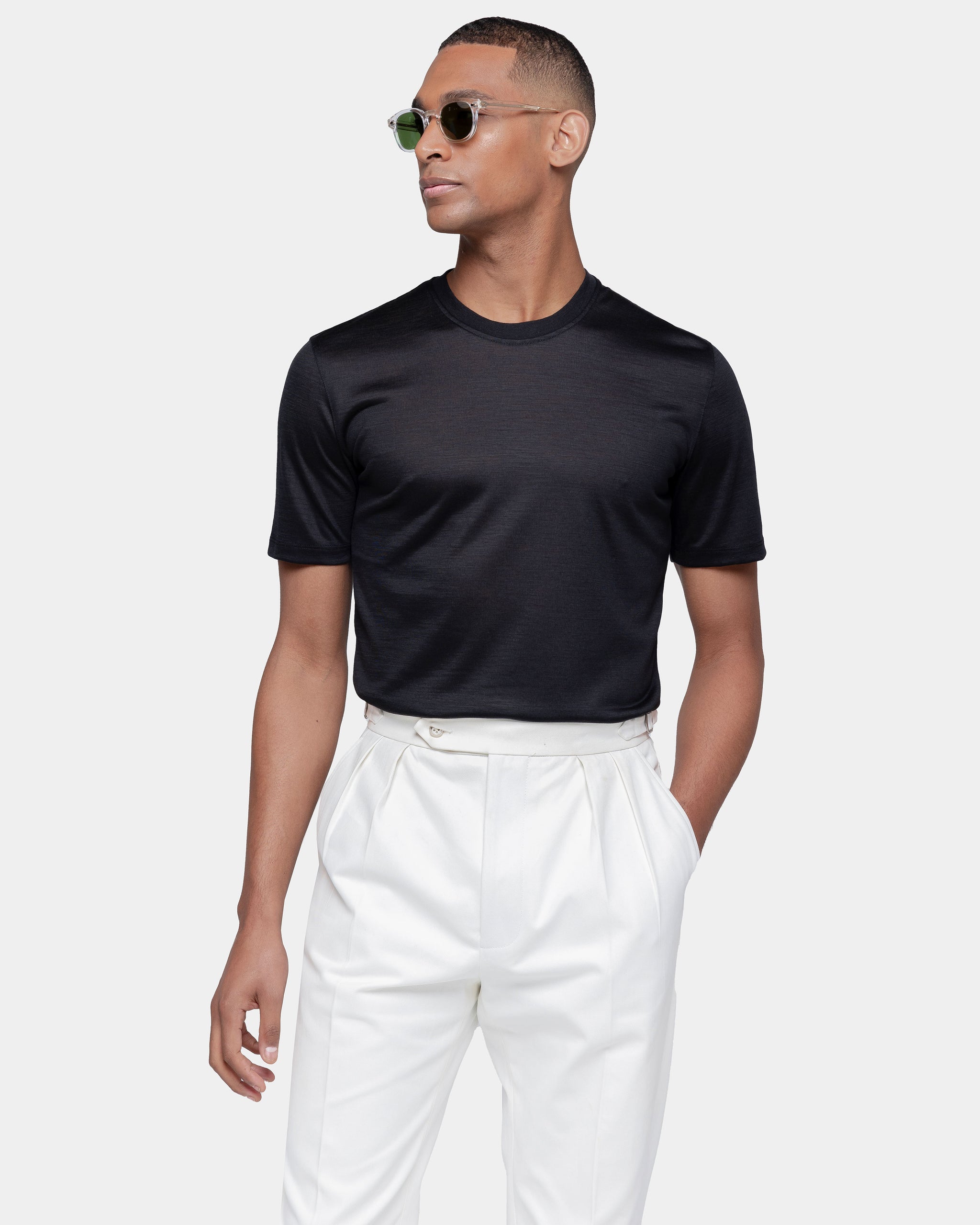 Black Tech Short Sleeve T-Shirt in Extrafine Merino Wool | Filatori 